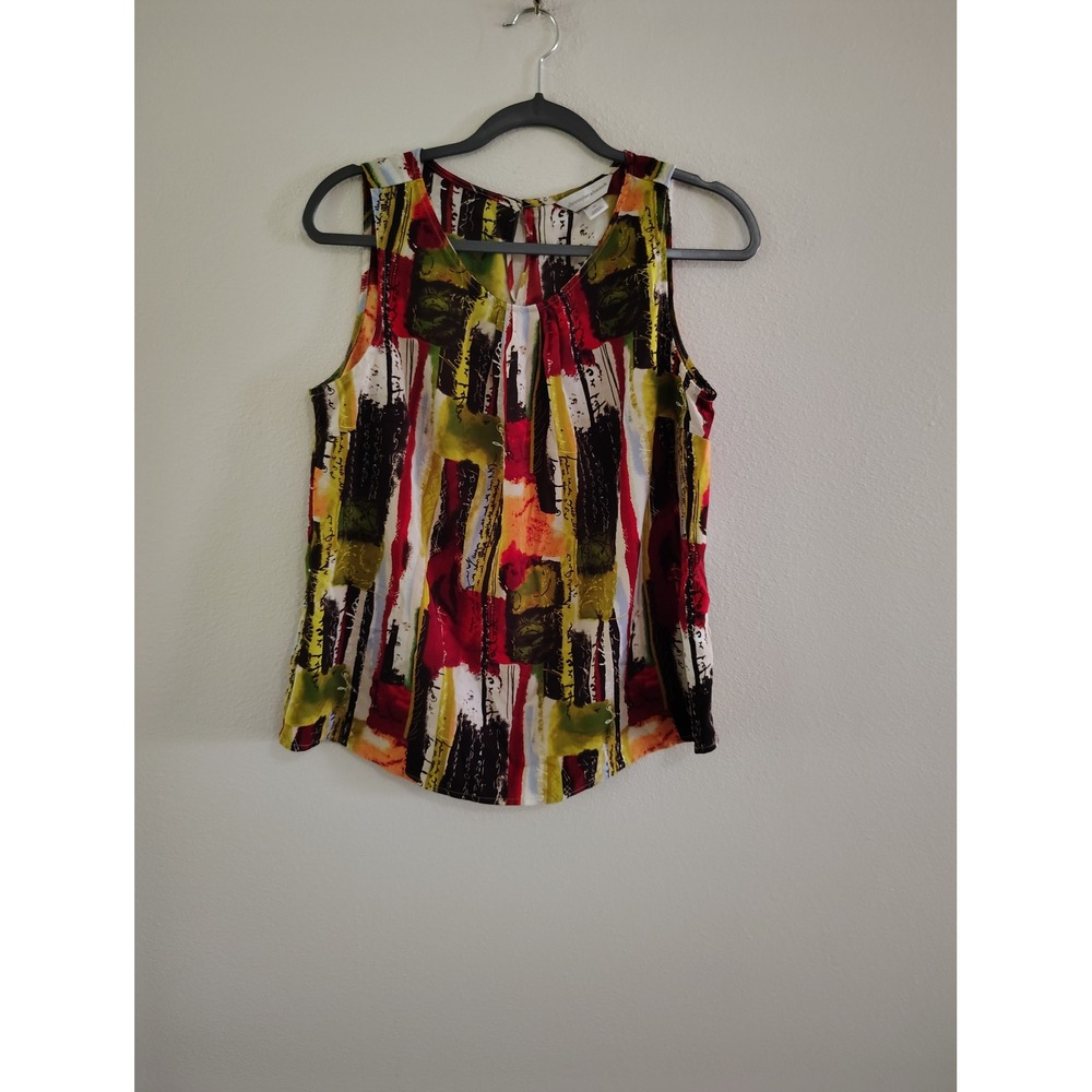 Christopher & Banks Womens Medium Abstract Brushstroke Sleeveless Blouse Multi